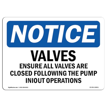 Signmission Safety Sign, OSHA Notice, 18" Height, Valves Ensure All Valves Are Closed Following Sign, Landscape OS-NS-D-1824-L-18861